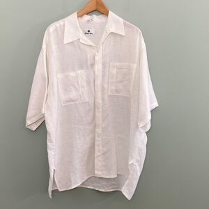 Everett Hall Linen Shirt Button Up Short Sleeve Mens Large White Coastal Resort